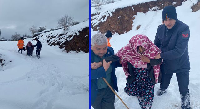 Kar nedeniyle yollar kapandı, mahsur kalan hastanın imdadına ekipler yetişti