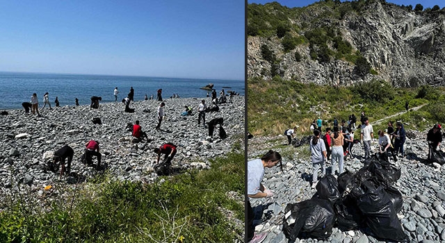 Samandağ’da öğretmen ve öğrenciler sahili temizledi