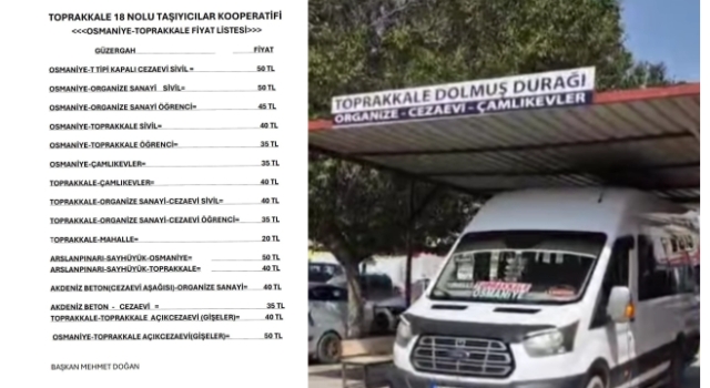 Toprakkale-Osmaniye Dolmuş Ücretlerine Zam