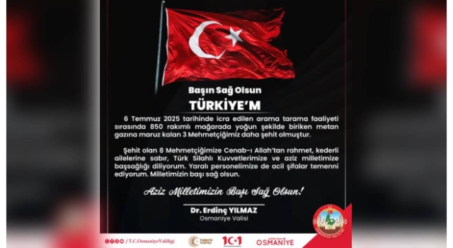 Vali Dr. Erdinç Yılmaz’dan Şehit Mehmetçikler İçin Taziye Mesajı