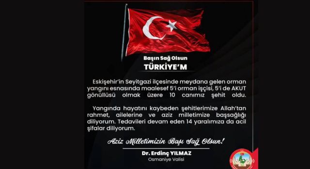 Vali Yılmaz'dan Orman Şehitleri İçin Taziye Mesajı