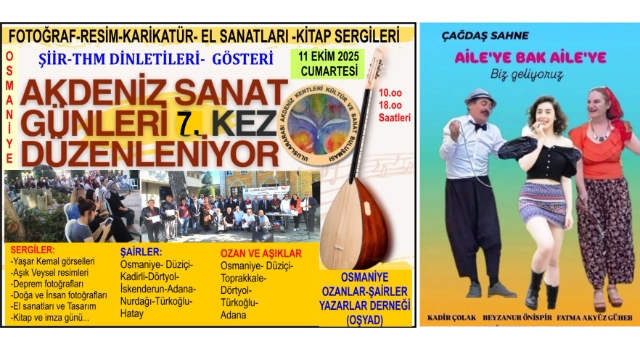 Osmaniye’de 7. Akdeniz Sanat Günleri Başlıyor