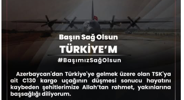 Vali Erdinç Yılmaz’dan Düşen Askeri Uçak İçin Taziye Mesajı