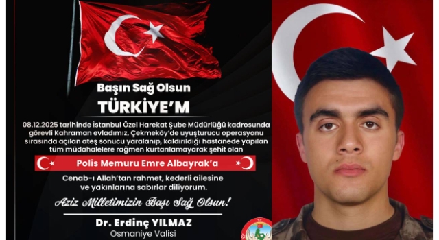 Vali Erdinç Yılmaz’dan Şehit Polis İçin Başsağlığı Mesajı