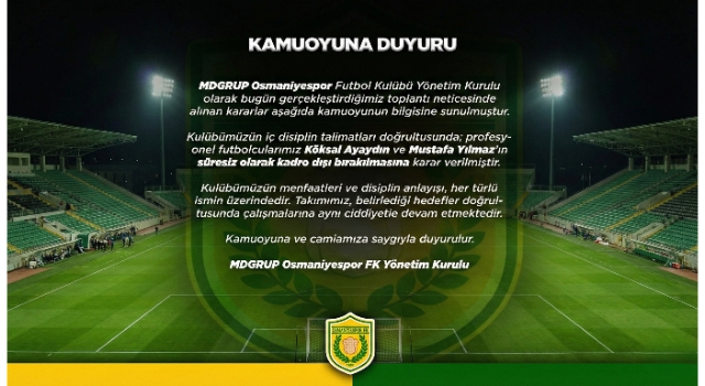 Osmaniyespor’da Kriz: İki Futbolcu Süresiz Kadro Dışı Bırakıldı