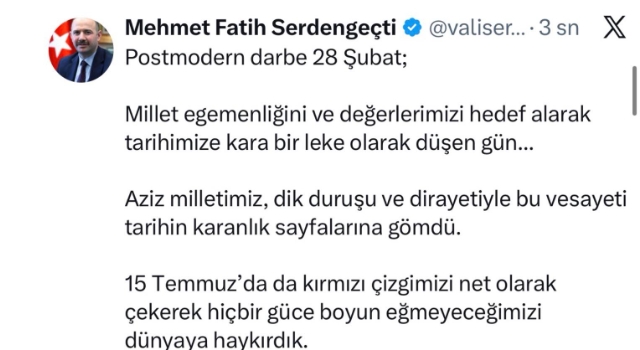 Vali Mehmet Fatih Serdengeçti’den 28 Şubat Mesajı
