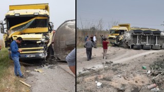 Çimento yüklü araç takla atarak, tırla çarpıştı
