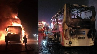 Mersin’de seyir halindeki servis otobüsünde çıkan yangın söndürüldü