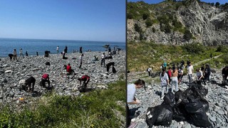 Samandağ’da öğretmen ve öğrenciler sahili temizledi