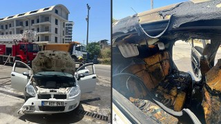 Alanya’da akaryakıt istasyonundaki otomobilde çıkan yangın söndürüldü