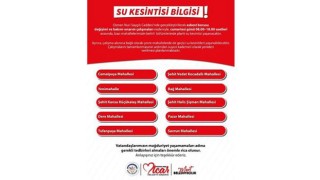 Kadirli Belediyesi Duyurdu: Cumartesi Günü Su Kesintisi Yaşanacak