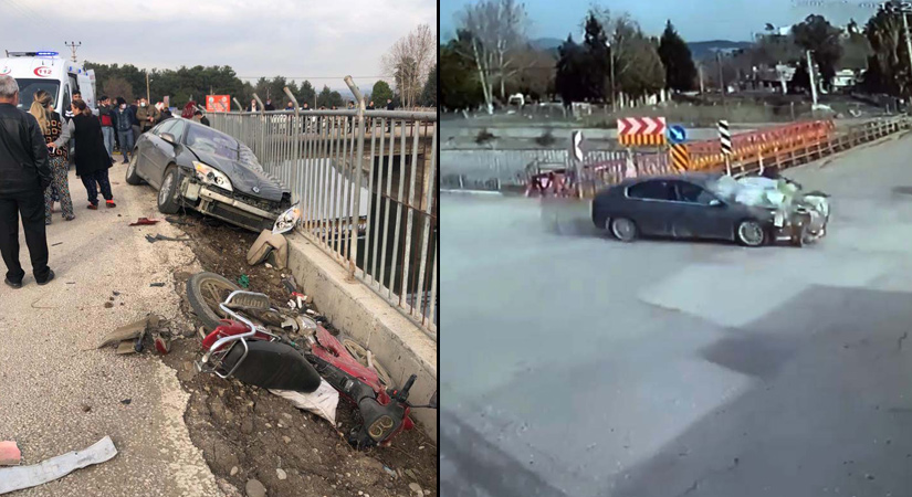 Cevdetiye'de otomobilin motosiklete çarpma anı kamerada