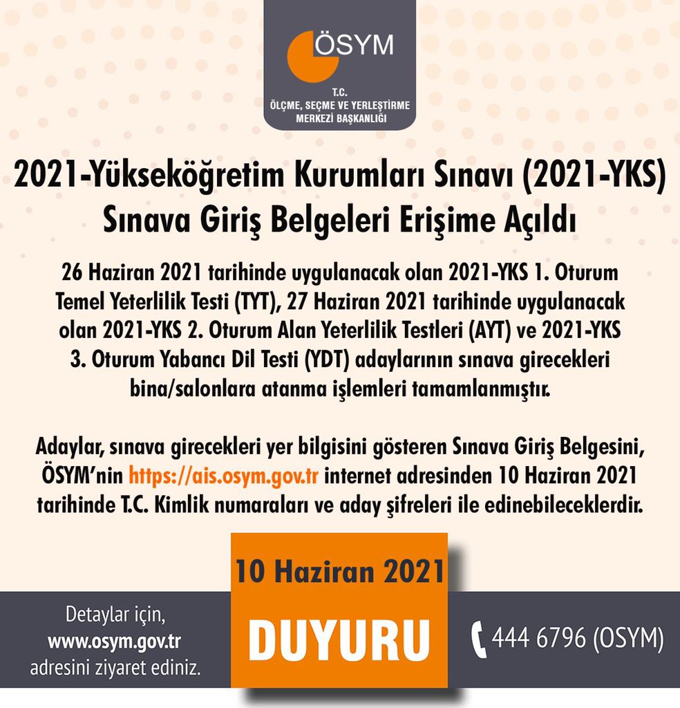 YKS sınav belgeleri erişime açıldı